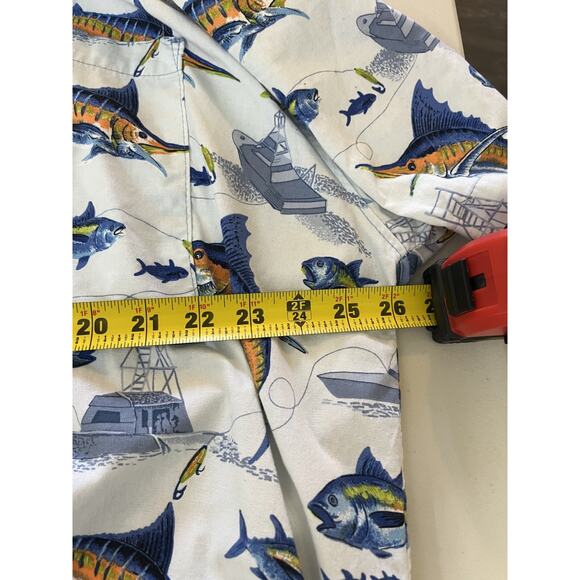 90s Camp Button Up Shirt 2XL Marlin Fish Boat Fisherman Resort Vacation Resort - Picture 10 of 11